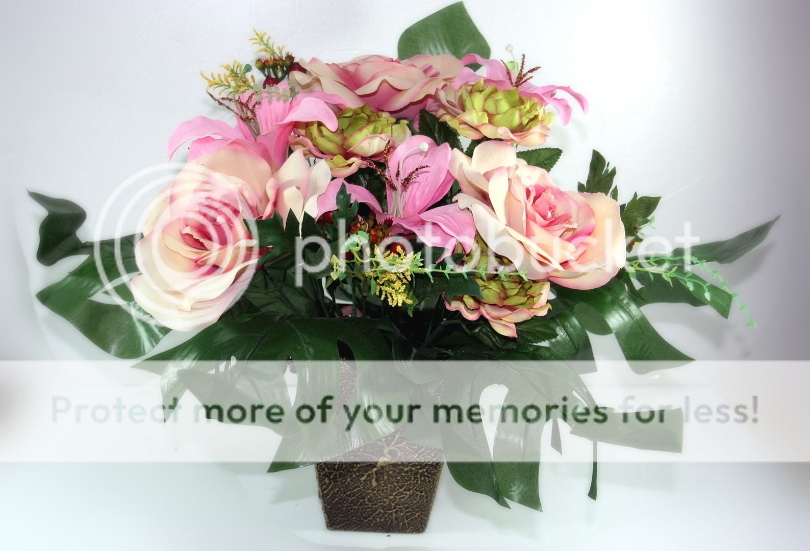 Silk Flower Arrangement 15"Tall 20" Wide Roses Lily Hydrangea Gerbera