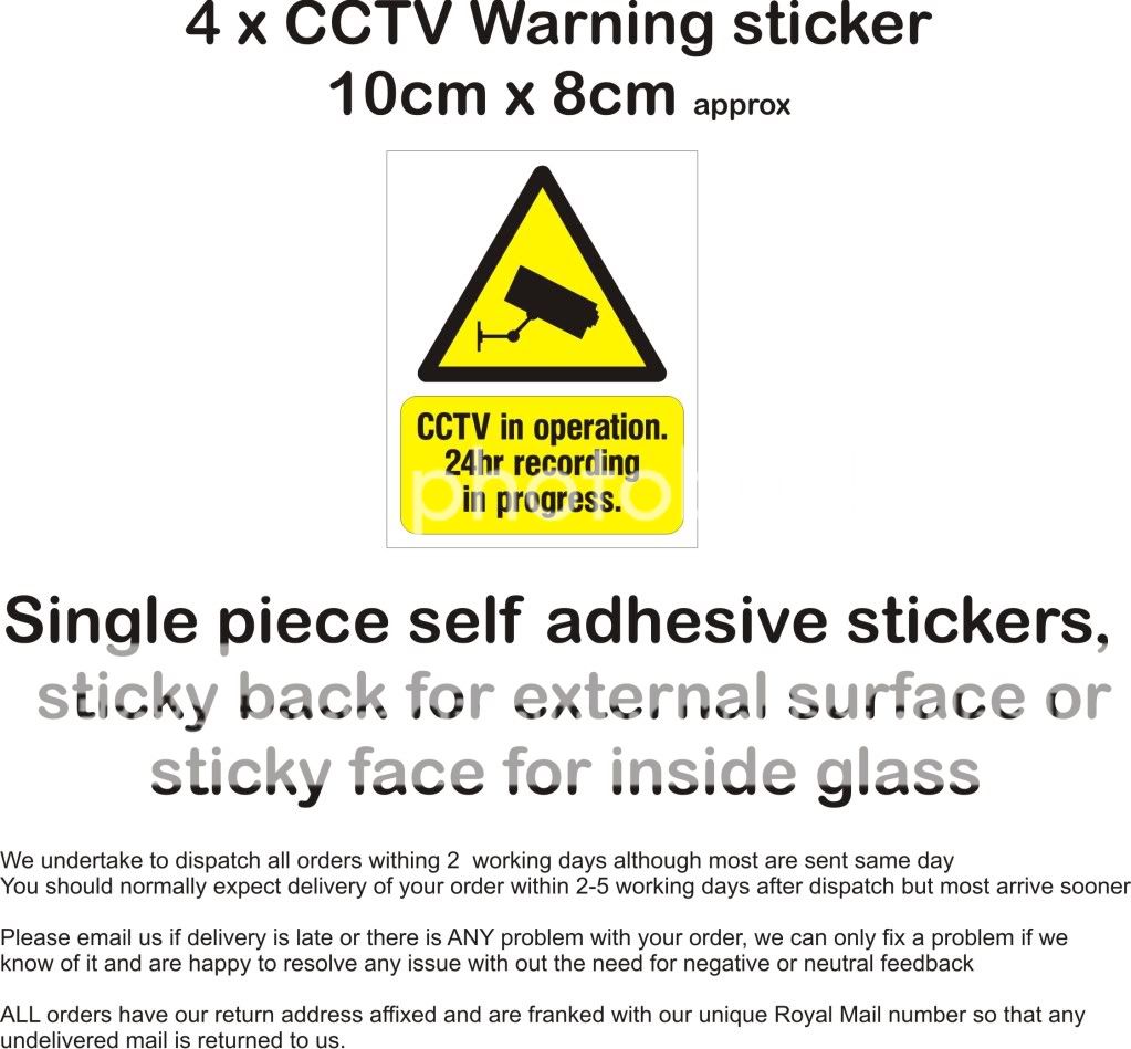 CCTV Camera warning sticker sign X 4 10cmx8cm self adhesive video