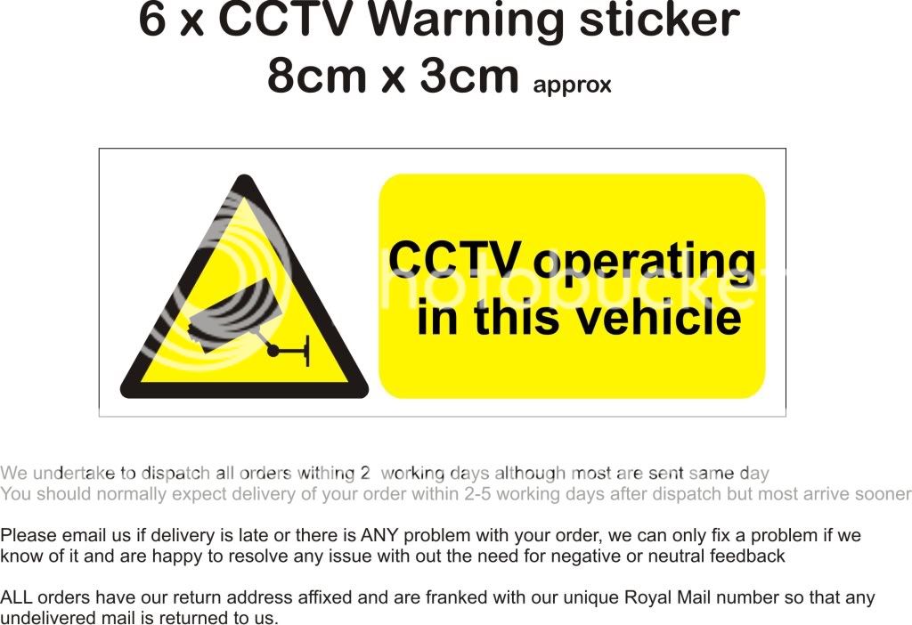 CCTV Taxi Bus vehicle warning sticker sign X 6 8cmx3cm video recording